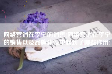 网络营销在李宁的销售(网络营销在李宁的销售以及品牌建设中起到了哪些作用)