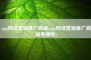app网络营销推广商城(app网络营销推广商城有哪些)