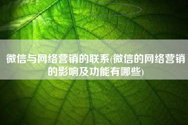 微信与网络营销的联系(微信的网络营销的影响及功能有哪些)