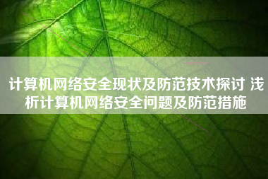 计算机网络安全现状及防范技术探讨 浅析计算机网络安全问题及防范措施